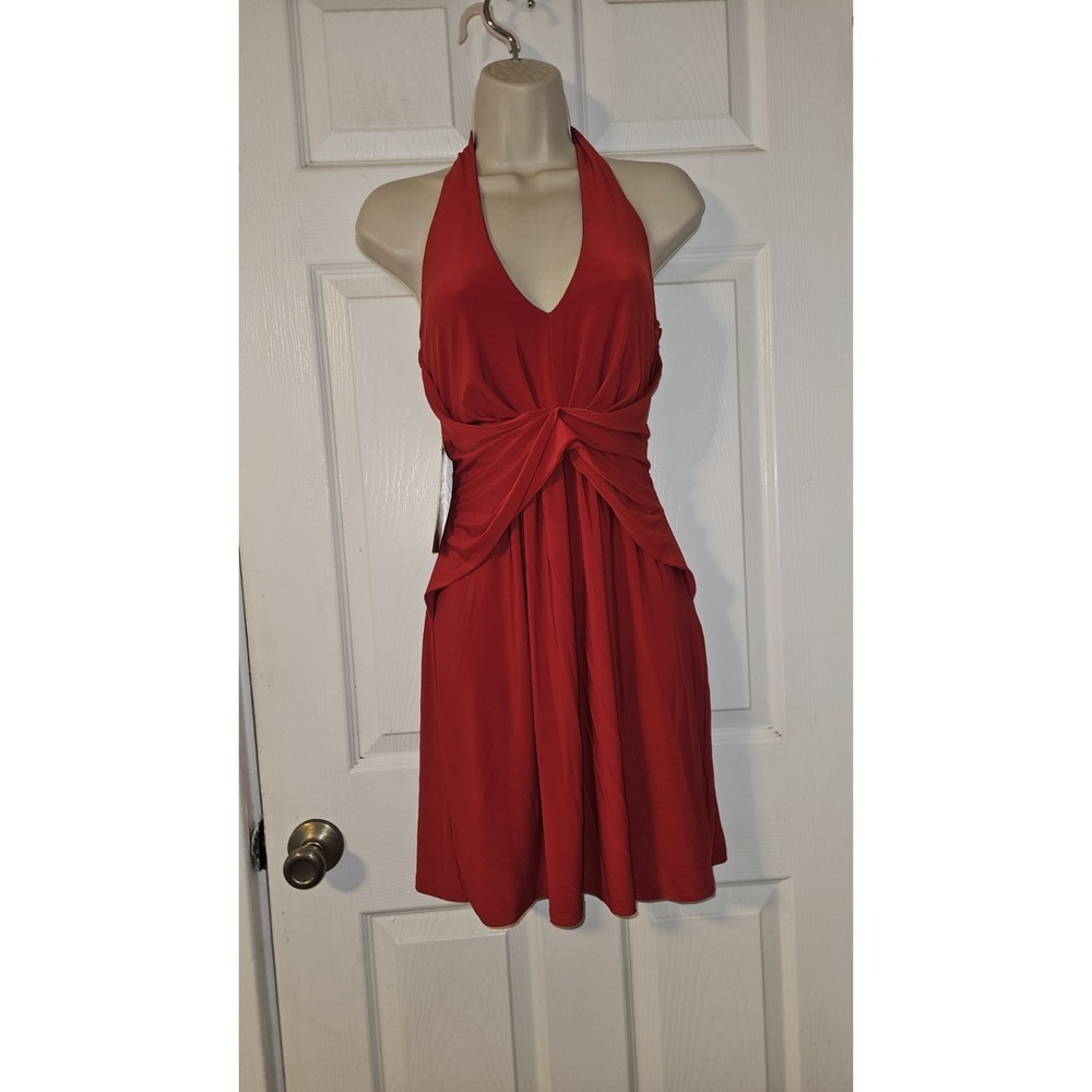 NWT Boston Proper Red Sheath Halter Dress‎ Drape Front Womens Size 0 Stretchy